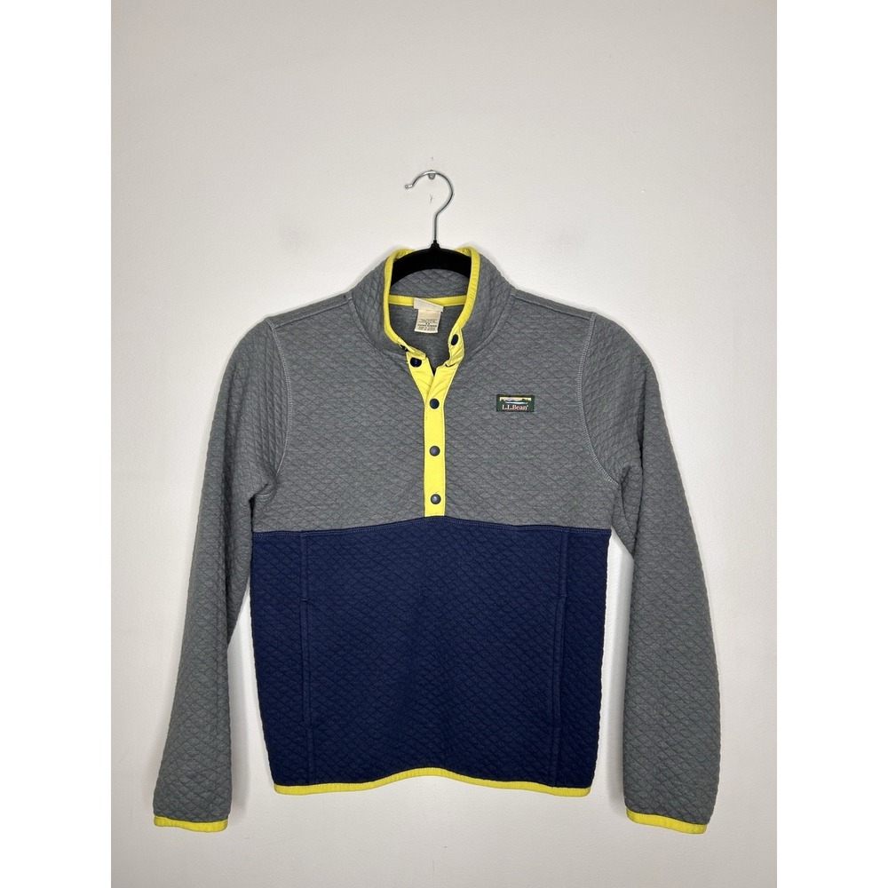 L.L.Bean Kids' Quilted 1/4 Snap Colorblock Pullover Sweater Size Small 8